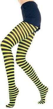 Opaque Black & Neon Yellow Fairy Striped Tights - Click Image to Close