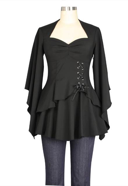 Plus Size Black Gothic Kimono Sleeve Sweetheart Side Corset Top