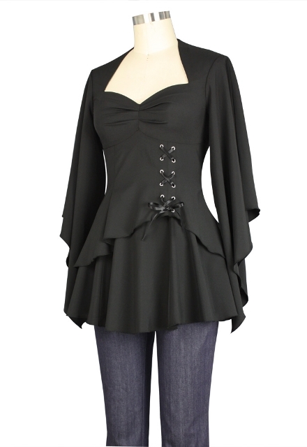 Plus Size Black Gothic Kimono Sleeve Sweetheart Side Corset Top - Click Image to Close