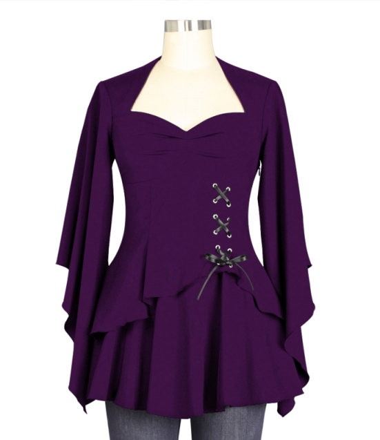 Plus Size Purple Gothic Kimono Sleeve Sweetheart Side Corset Top