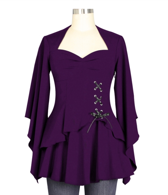 Plus Size Purple Gothic Kimono Sleeve Sweetheart Side Corset Top - Click Image to Close