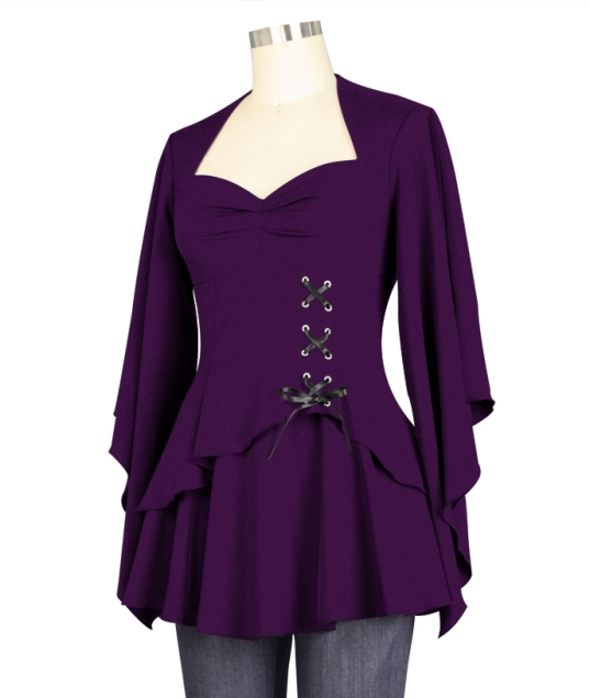 Plus Size Purple Gothic Kimono Sleeve Sweetheart Side Corset Top - Click Image to Close