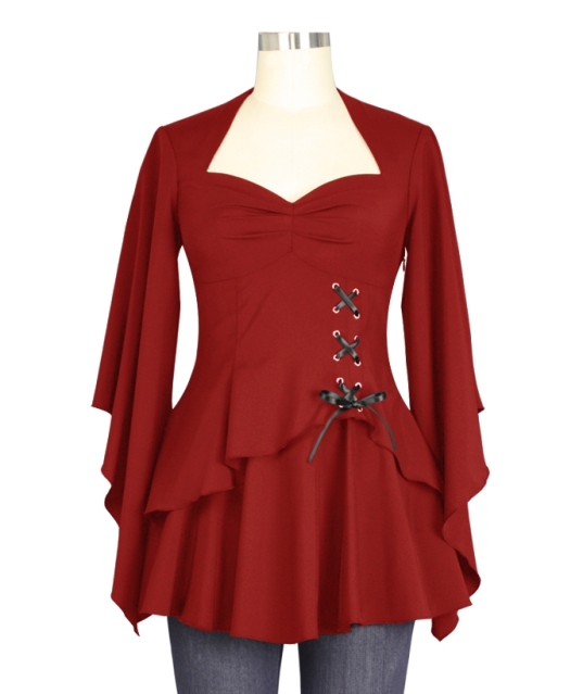 Plus Size Red Gothic Kimono Sleeve Sweetheart Side Corset Top - Click Image to Close