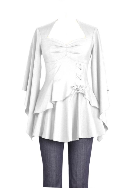 Plus Size White Gothic Kimono Sleeve Sweetheart Side Corset Top