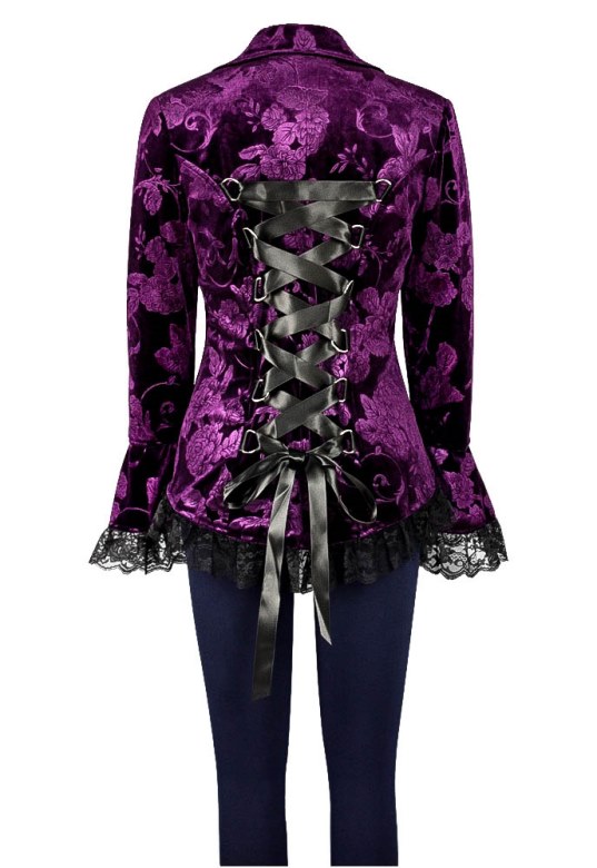 Plus Size Purple Pattern Gothic Lace Trim Corset Velvet Jacket - Click Image to Close