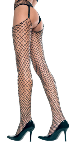 Plus size spandex mini diamond net garter stocking w belt - Click Image to Close