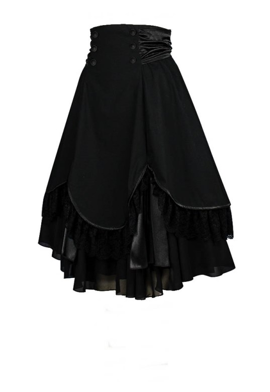 Plus Size Black Gothic High Waist Lace and Tafetta Skirt - Click Image to Close