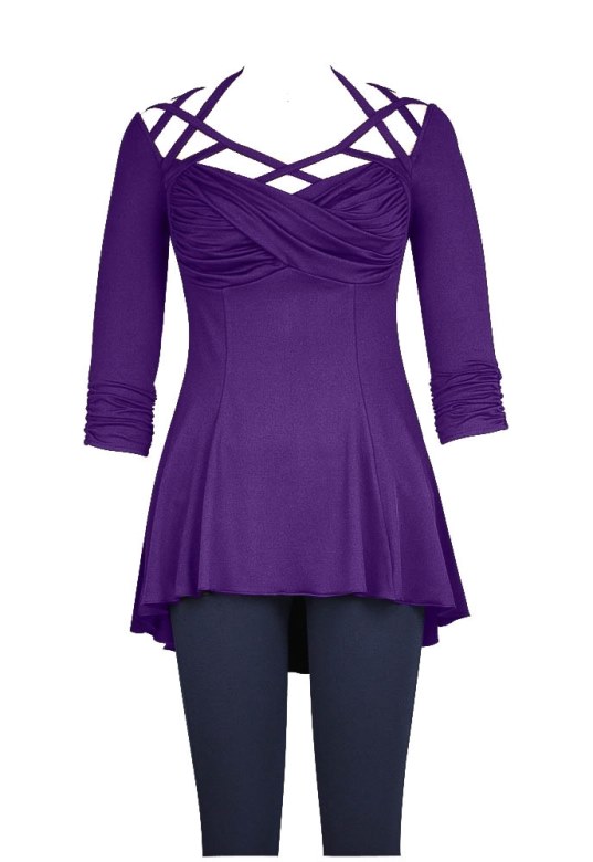 Plus Size Purple Gothic Criss Cross Stetchy Jersey Top