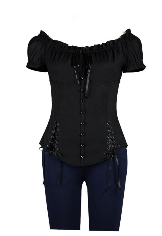 Plus Size Black Gothic Double Corset Lacing Flirty Top