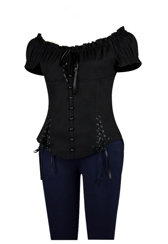 Plus Size Black Gothic Double Corset Lacing Flirty Top - Click Image to Close