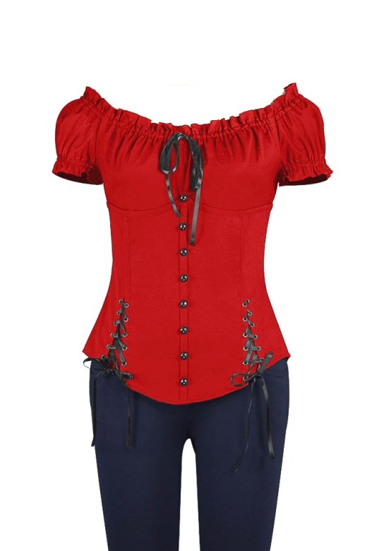 Plus Size Red Gothic Double Corset Lacing Flirty Top