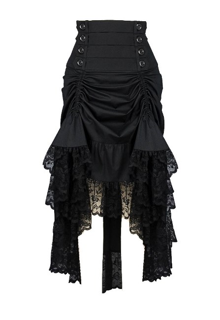 Plus Size Black Gothic Black 2 Way Lace up Burlesque Hi Low Skirt - Click Image to Close