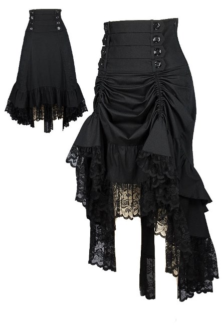 Plus Size Black Gothic Black 2 Way Lace up Burlesque Hi Low Skirt - Click Image to Close