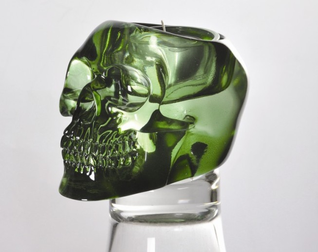 Green Translucent Skull Candle Holder