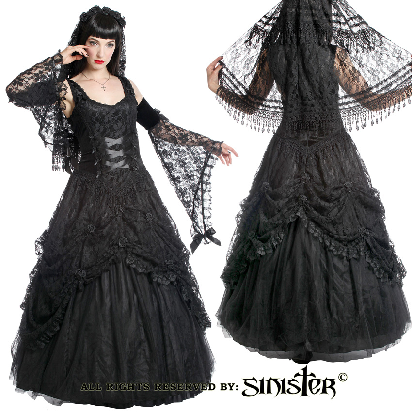 Sinister Gothic Plus Size Black Satin Lace & Tulle w Rosettes Long Wedding  Gown [914Black] - $199.95 : Mystic Crypt, the most unique, hard to find  items at ghoulishly great prices!