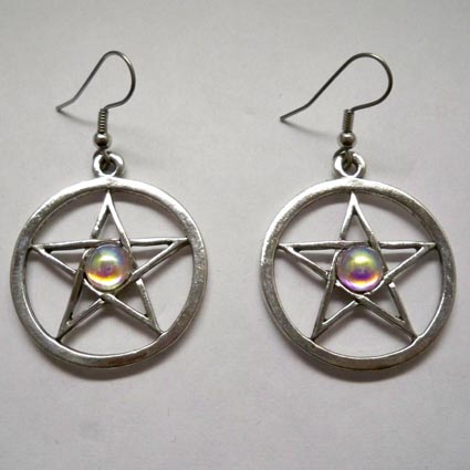 Polished Pentacle w AB Stone Earrings