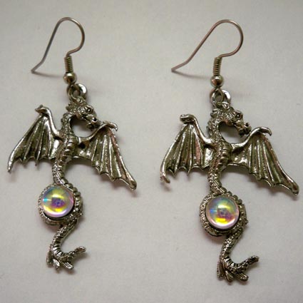 Dragon Earrings w Aurora Borealis Jewel