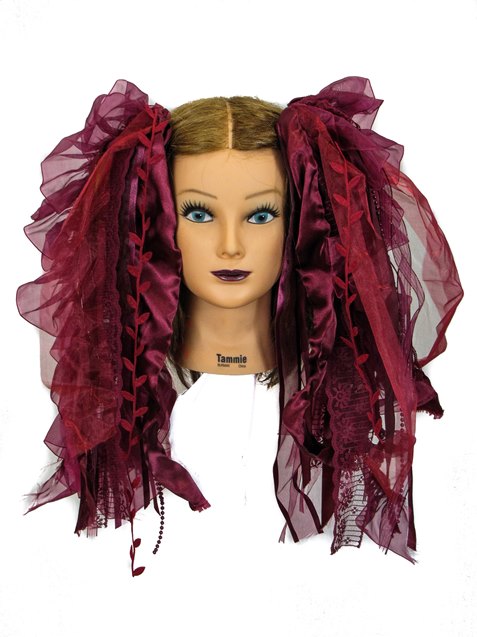 Burgundy Gothic Ribbon Hair Falls by Dreadful Falls - Click Image to Close