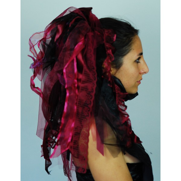 Burgundy and Black Gothic Ribbon Hair Falls by Dreadful Falls - Click Image to Close