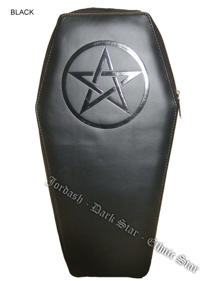 Dark Star Black Gothic PVC Black Pentacle Coffin Backpack Purse - Click Image to Close