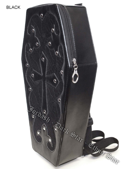 Dark Star Black Gothic PVC Coffin Cross Backpack Purse - Click Image to Close