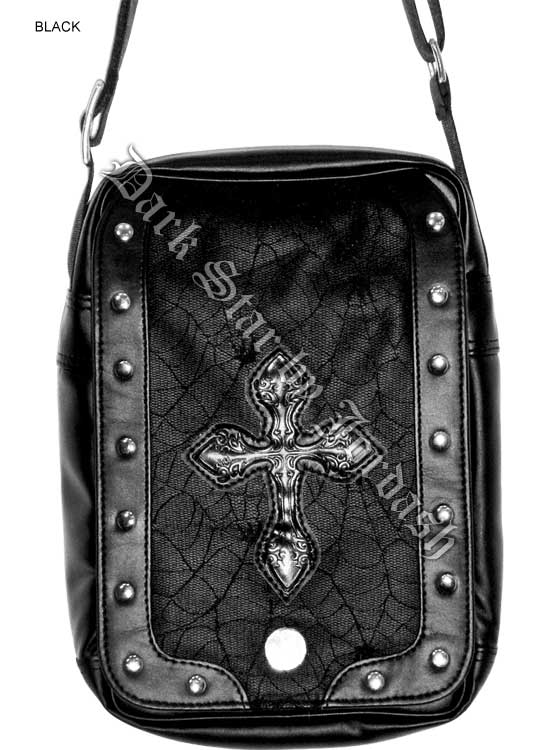 Dark Star PVC Black Cobweb Cross Shoulder Bag - Click Image to Close