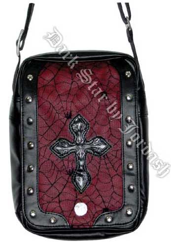 Dark Star PVC Black and Red Cobweb Cross Shoulder Bag