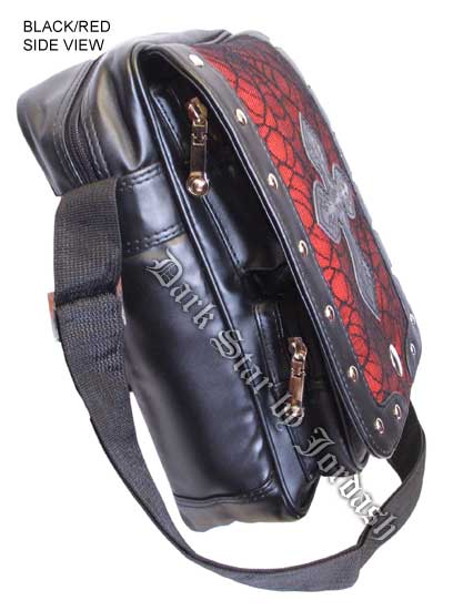 Dark Star PVC Black and Red Cobweb Cross Shoulder Bag - Click Image to Close