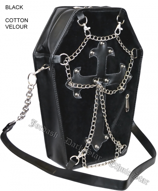 Dark Star Black PVC Velvet Coffin Cross Gothic Purse - Click Image to Close