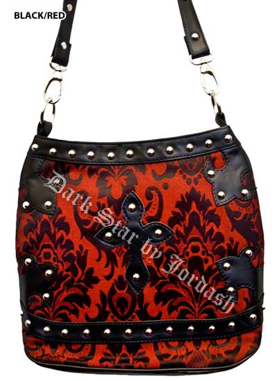 Dark Star Black Brocade Gothic PVC Cross Purse - Click Image to Close