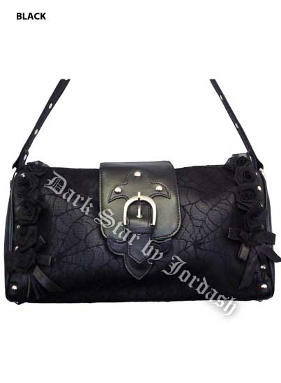 Dark Star Black Gothic Cobweb and Roses PVC Purse - Click Image to Close