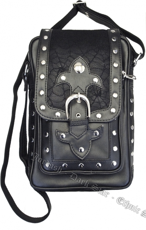 Dark Star PVC Black Cobweb Stud Gothic Shoulder Bag - Click Image to Close