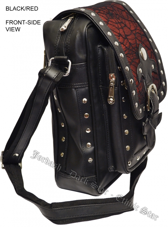 Dark Star PVC Black and Red Cobweb Stud Gothic Shoulder Bag