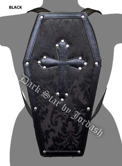 Dark Star Black Gothic PVC Coffin Cross Stud Backpack Purse - Click Image to Close