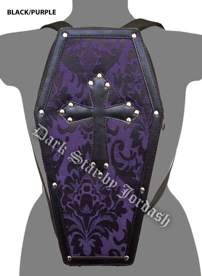 Dark Star Purple Gothic PVC Coffin Cross Stud Backpack Purse - Click Image to Close