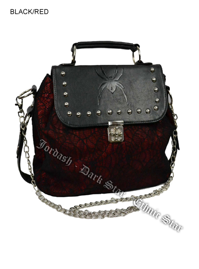 Dark Star Black and Red Gothic Cobweb and Spider PVC Handbag & Shoulder Purse - Click Image to Close