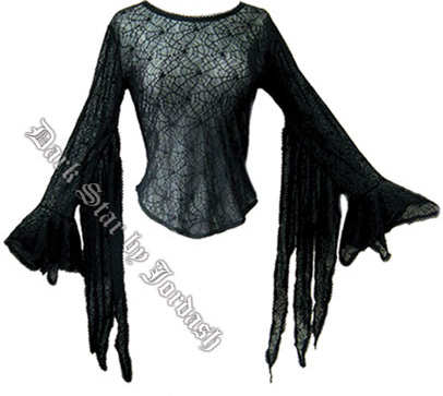 Dark Star Black Spider Web Bell Sleeved Top - Click Image to Close