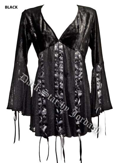 Dark Star Black Lace Velvet Spiderweb Corset Lace Up Top - Click Image to Close