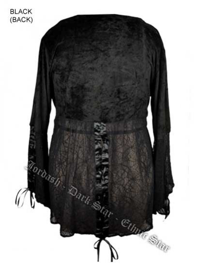 Dark Star Black Lace Velvet Spiderweb Corset Lace Up Top - Click Image to Close