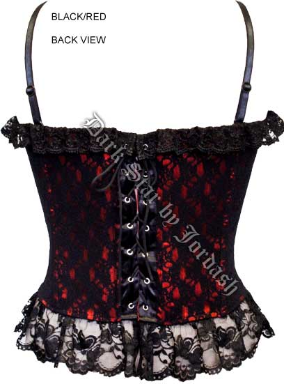 Dark Star Red and Black Basque Corset Lace Top - Click Image to Close