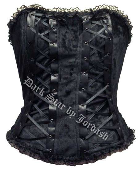 Dark Star Black Velvet Corset Basque Top with Lacing