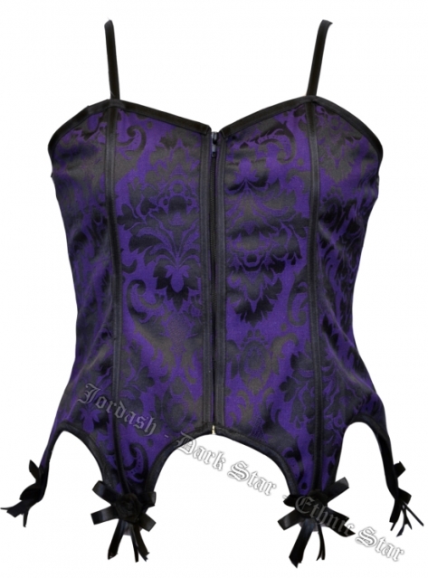 Dark Star Gothic Purple and Black Brocade Roses Corset - Click Image to Close