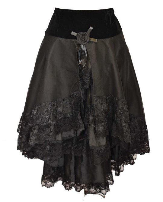 Dark Star Black Gothic Velvet Lace & Roses Skirt