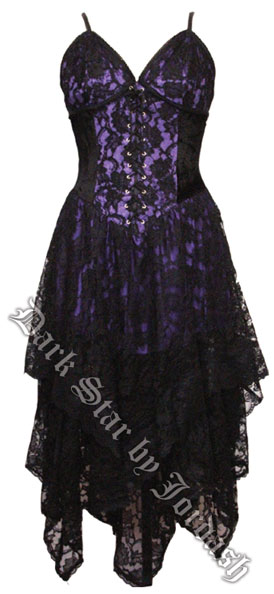 Dark Star Gothic Black & Purple Lace Corset Dress - Click Image to Close