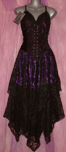 Dark Star Gothic Black & Purple Lace Corset Dress - Click Image to Close