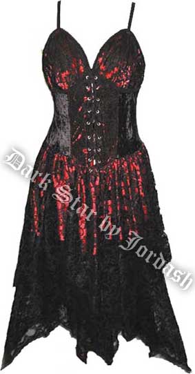 Dark Star Gothic Black & Red Lace Corset Dress - Click Image to Close