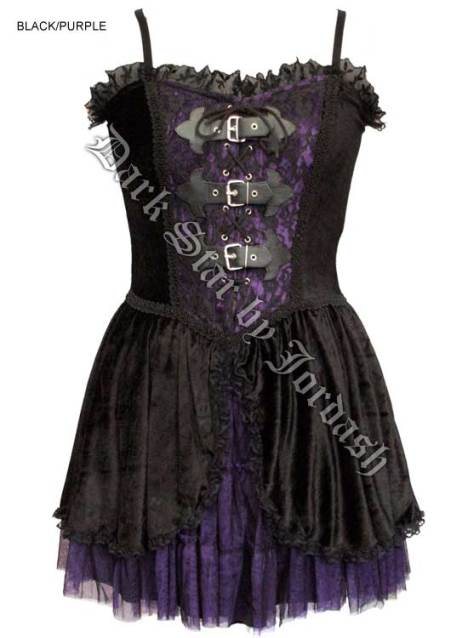 Dark Star Gothic Black Purple Velvet Lace PVC Mini Dress - Click Image to Close