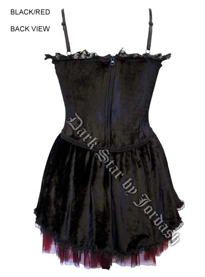 Dark Star Gothic Black Red Velvet Lace PVC Mini Dress - Click Image to Close