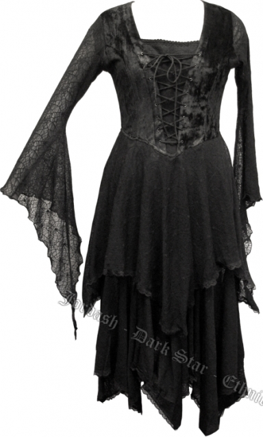 Dark Star Gothic Medieval Cobweb Long Black  Dress