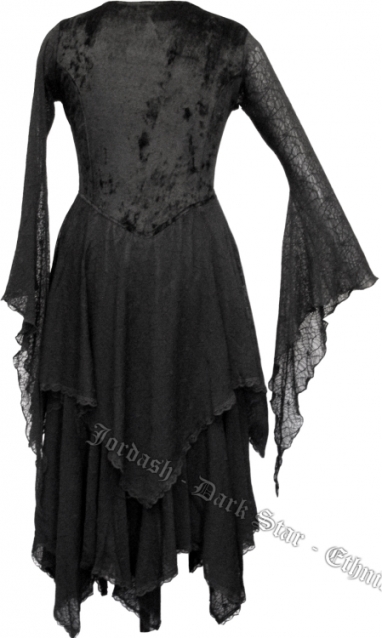 Dark Star Gothic Medieval Cobweb Long Black & Red Dress - Click Image to Close